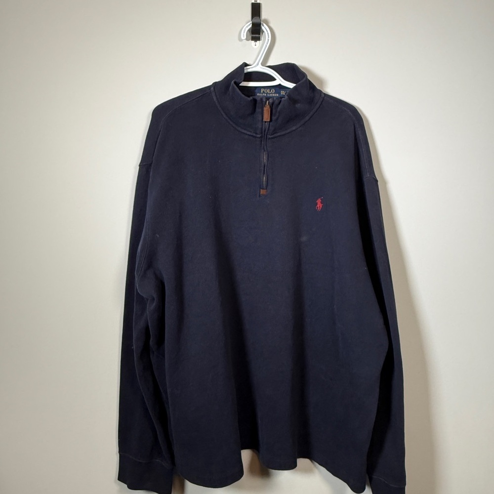 Polo Ralph Lauren Navy Blue Half Zip Cotton Pullover Sweater Men XXL